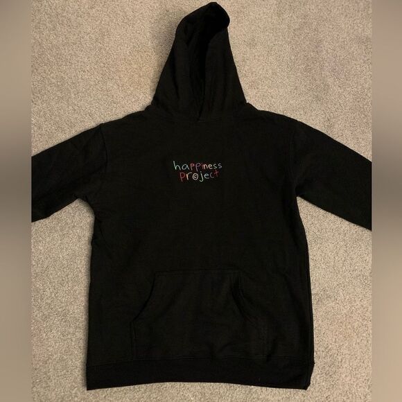 Happiness Project Sweatshirt Embroidered Suicide Awareness Black Hoodie XL Youth - Picture 4 of 7
